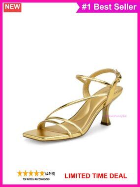 Square Toe Strappy High Heel Sandals Cushioned Insole Ankle Strap